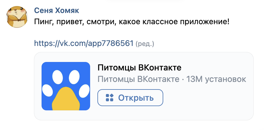 Пример сниппета в сообщении